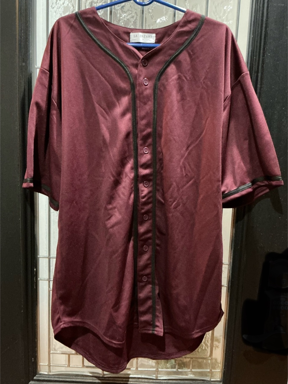 LA Dreamz Men's Maroon Short-Sleeve Button Shirt with Black Trim DP